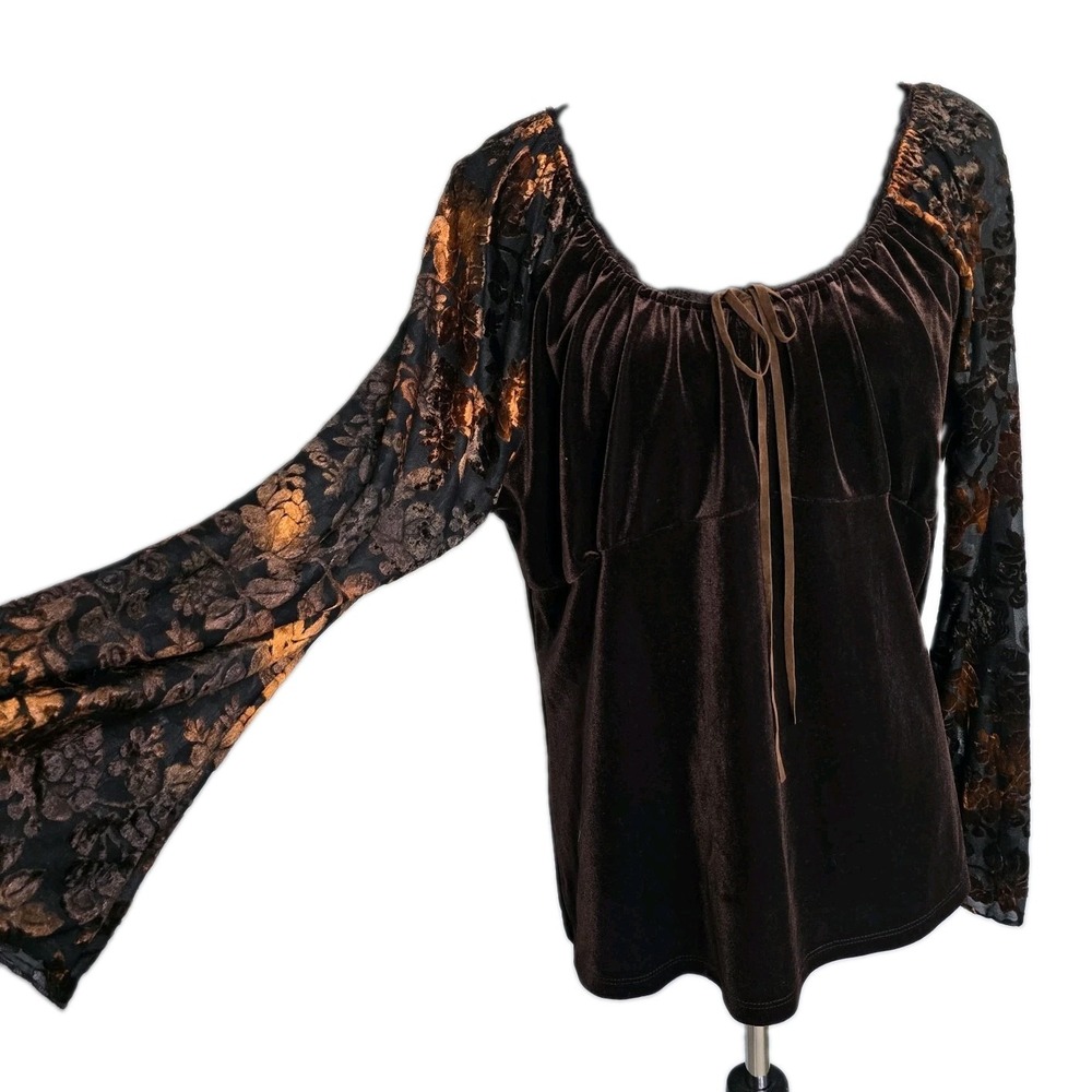 Vintage Velvet Chocolate Brown Top XL Whimsigoth Fairy Grunge Renaissance